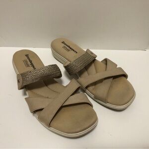 Grasshopper Ortholite Women 11W Cushioned Strap Peep Toe Beige Sandal Shoe